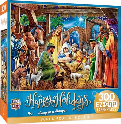 MasterPieces 300 Piece EZ Grip Christmas Jigsaw Puzzle Away in a Manger 18x24 - Image 1