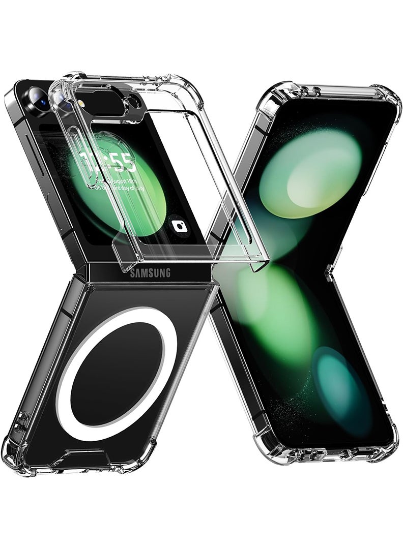 Theodor جراب مغناطيسي لهاتف Samsung Galaxy Z Flip 6 متوافق مع الشحن اللاسلكي MagSafe، غطاء ممتص للصدمات ومضاد للخدش وظهر شفاف (شفاف) - Image 1