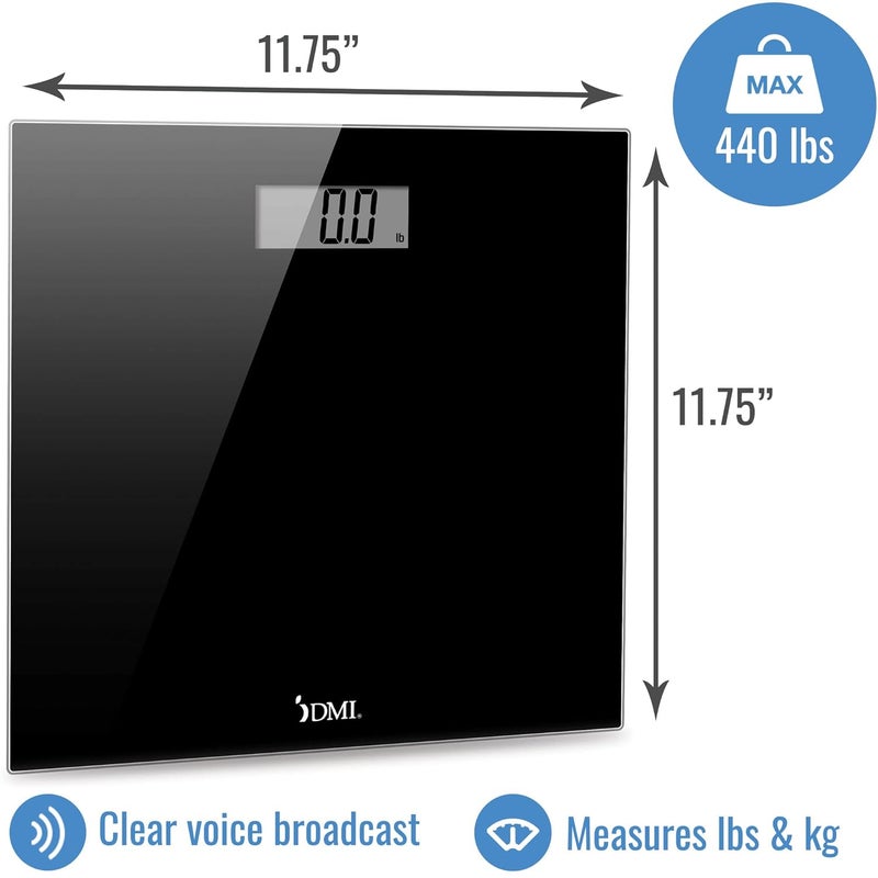 DMI DMI Digital Talking Bathroom Scale Sleek Tempered Glass Clinically Accurate Measurements Large LCD Screen 440 lb Weight Capacity  - Image 4