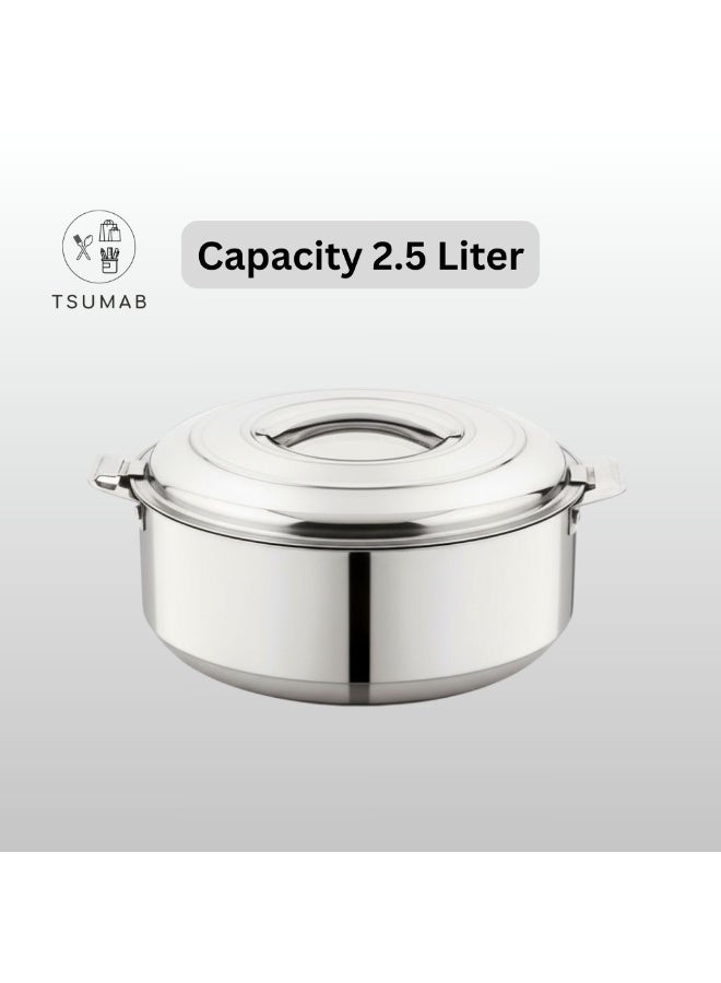 TSUMAB Stainless Steel Double Wall Casserole Hotpot – 2.5 L | Keeps Food Hot & Fresh | Insulated Lid with Lock Handles | Durable & Elegant Design - Image 2