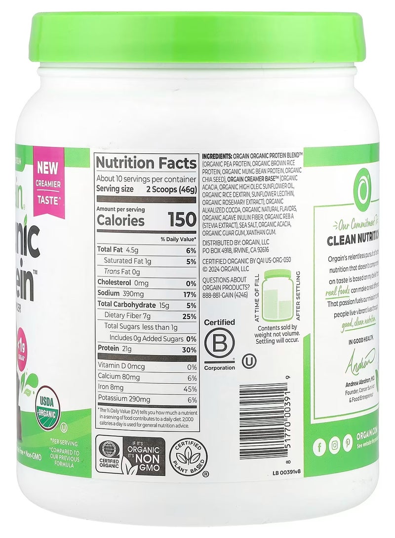 Orgain Organic Protein Powder, Creamy Chocolate Fudge, 1.02 lb (462 g) - Image 2