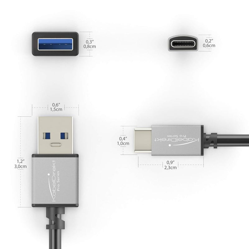 KabelDirekt – USB-A 3.0 to USB-C Cable – 2m – (SuperSpeed data and charging cable, suitable for smartphones and tablets with a USB C port, black/space grey) - Image 3