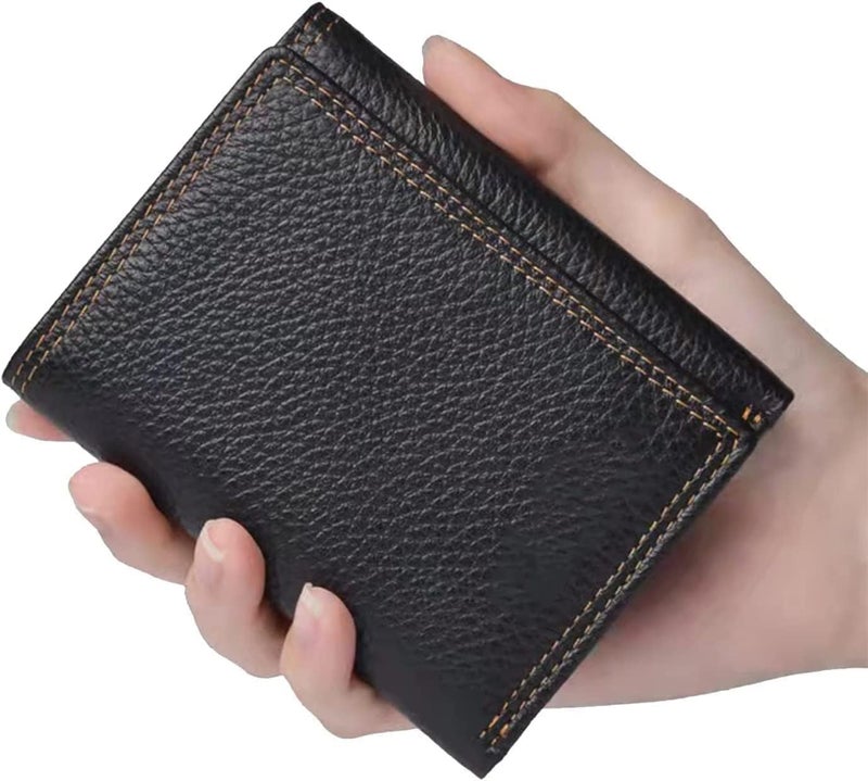 محفظة ثلاثية الطي للرجال من أنبان جلدية، محفظات للرجال مع حجب RFID، جلد طبيعي، محفظة بسعة إضافية للرجال (أسود) - Image 2