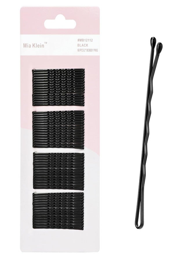 Mia Klein Bobby Pins, Hair Pins 2 Inch 60PCS Crimped Hair Clips for Kids, Girls, and Women, Secure and Easy for All Hair Types, With Ball Tips Design. Hair Accessories for Styling (Black) - Image 1