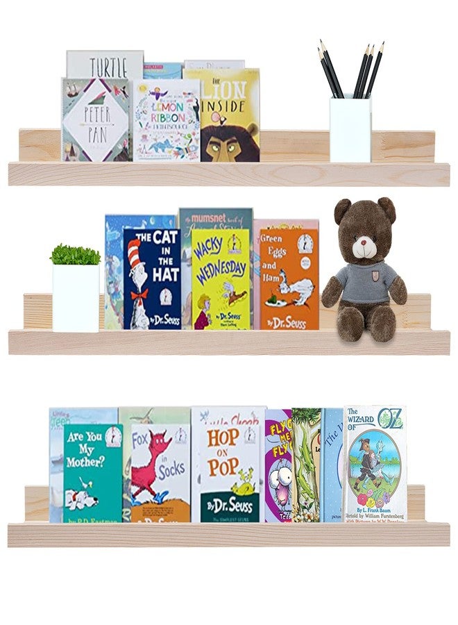 AZSKY Floating Picture Shelves 24 Inch a Set of 3 Wall Mount Long Narrow Photo Ledge Photo Frame Display Shelf Vintage Bookshelf for Nursery Mounting Hardware Included - Image 1