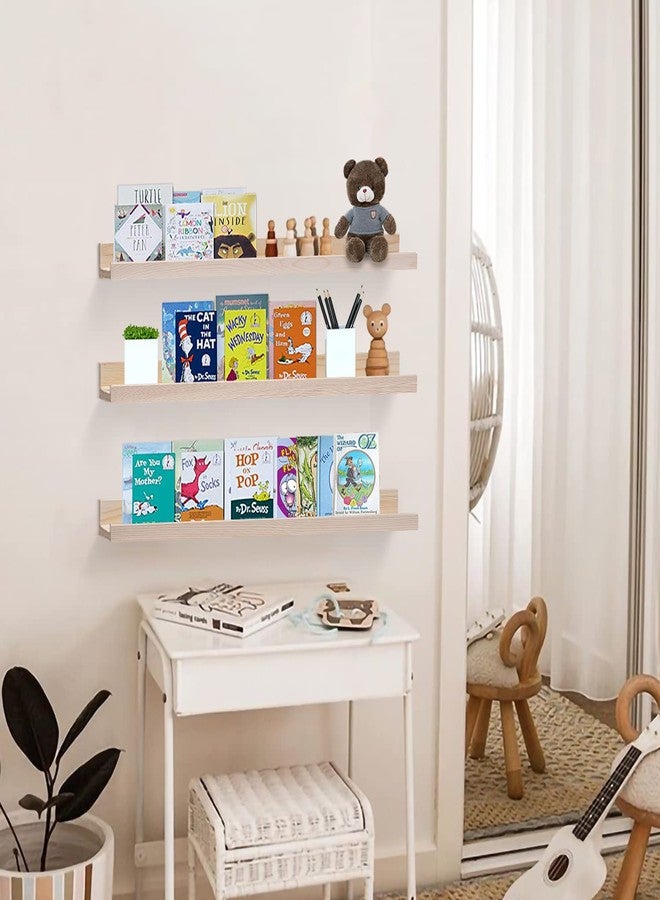 AZSKY Floating Picture Shelves 24 Inch a Set of 3 Wall Mount Long Narrow Photo Ledge Photo Frame Display Shelf Vintage Bookshelf for Nursery Mounting Hardware Included - Image 2
