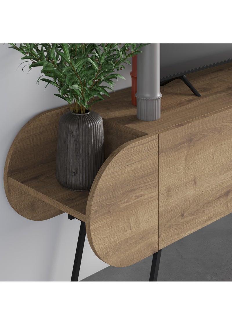 موراه خزانة تلفزيون كبسولة من موراه هوم، تتسع لأجهزة تلفزيون حتى 65 بوصة، مع بابين ودرجين للتخزين، ووحدات تلفزيون لغرفة المعيشة | 195×37.4×57.5 سم | بني - Image 4