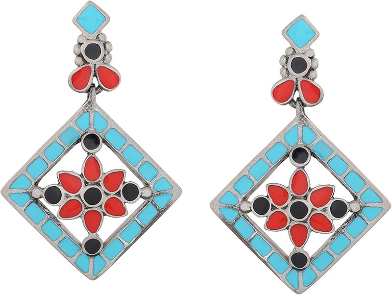 Estele Multicolour Gold Non-PrecioUS Metal Brass Oxidised Silver Tone Plated Geometric Pattern Hanging Earring For Women (721/701Gt) - Image 1