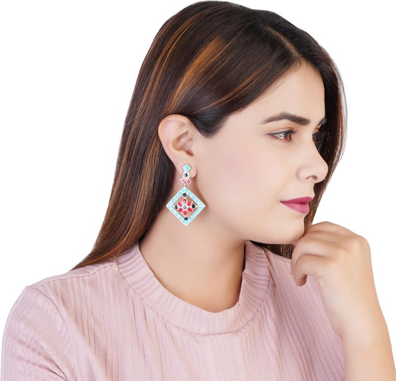 Estele Multicolour Gold Non-PrecioUS Metal Brass Oxidised Silver Tone Plated Geometric Pattern Hanging Earring For Women (721/701Gt) - Image 3