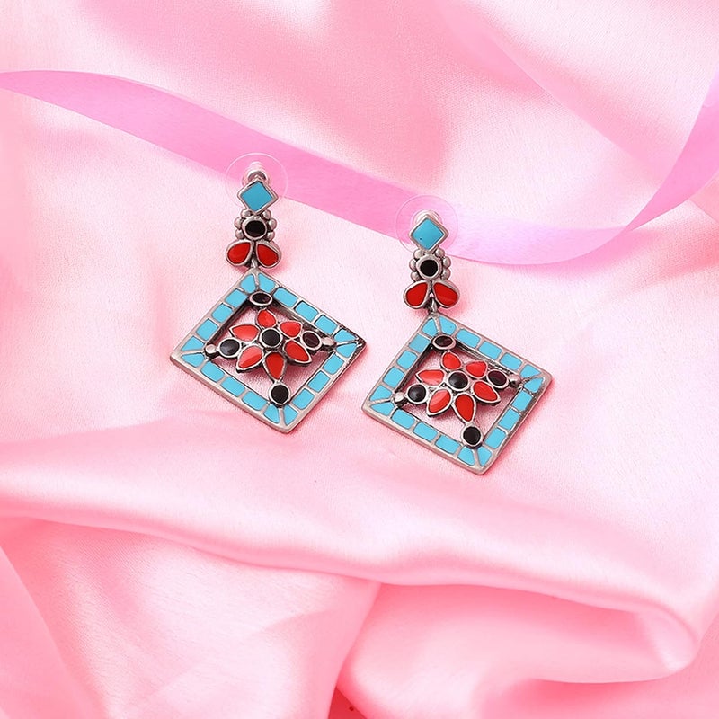 Estele Multicolour Gold Non-PrecioUS Metal Brass Oxidised Silver Tone Plated Geometric Pattern Hanging Earring For Women (721/701Gt) - Image 4