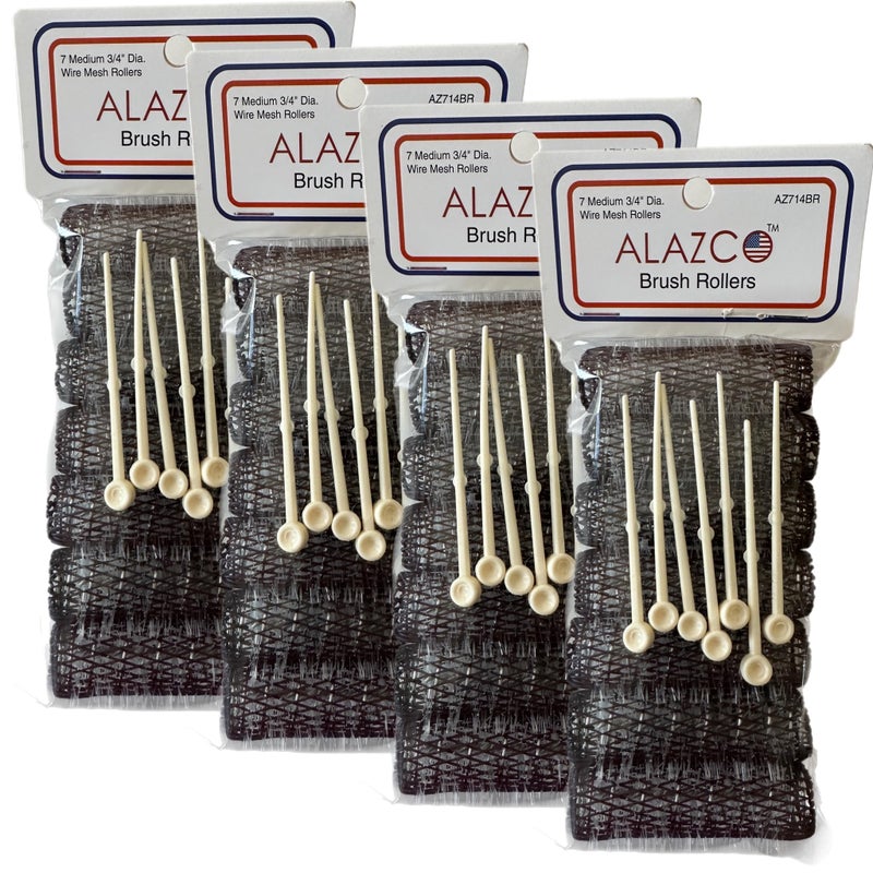 ALAZCO 28 pc Vintage Style Hair Roller Medium BRUSH ROLLERS PINS Mesh Hair Curlers With Bristles 25x 34 with Flexible Locking Pins