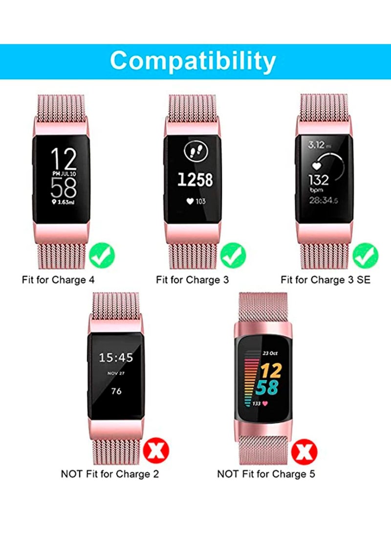 Excefore - Replacement Bands Compatible with Fitbit Charge 4/3, 2 Pack Metal Band Fitness Sport Bands, Adjustable Stainless Steel Mesh Loop Magnetic Clasp Wristbands for Women Men (Black + Rose Gold) - Image 1