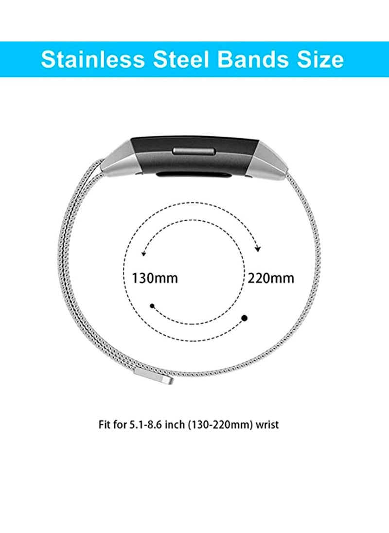 Excefore - Replacement Bands Compatible with Fitbit Charge 4/3, 2 Pack Metal Band Fitness Sport Bands, Adjustable Stainless Steel Mesh Loop Magnetic Clasp Wristbands for Women Men (Black + Rose Gold) - Image 1