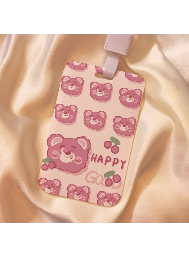 NIBEMINENT 1 - Piece Strawberry bear Kpop Photo Card Holder Pendant Key Chain ID Badge Holder ID Card Holder Photo Card Protector for School ID Office ID Access Card for Women Girls - Image 1