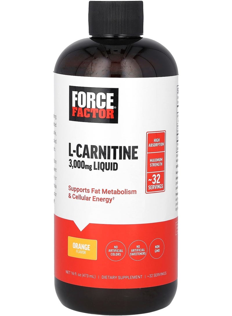 Force Factor سائل ال-كارنيتين برتقال 3000 ملغ 16 أونصة سائلة (473 مل)