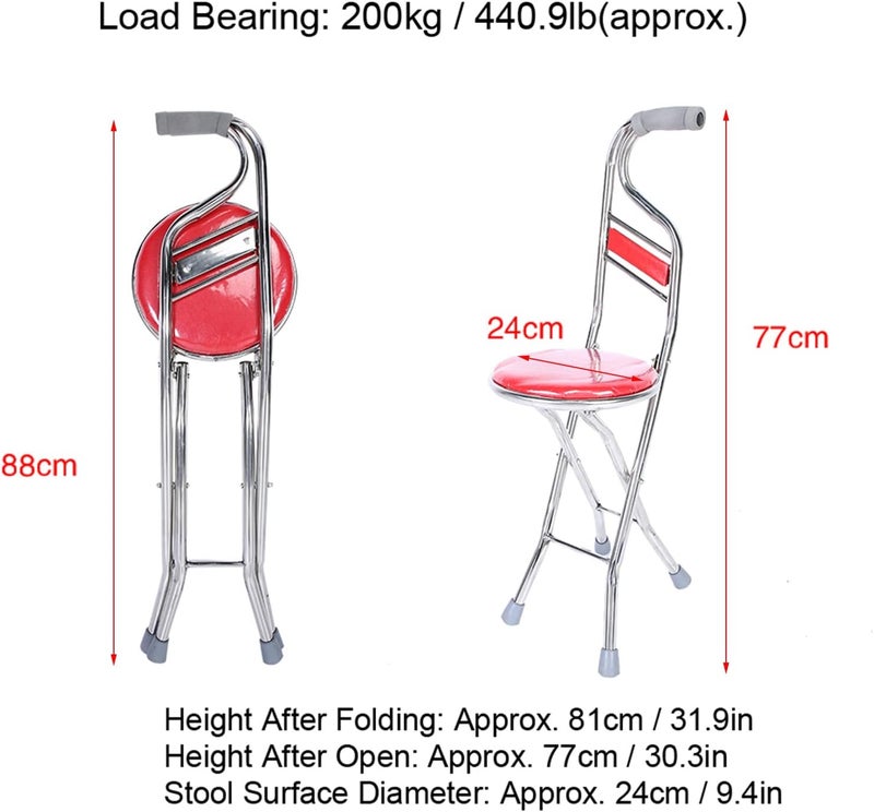 كلاراكو عصا المشي قابلة للطي على شكل كرسي، مقعد قابل للطي قابل للتعديل، عصا مع مقعد، كرسي قابل للطي للنساء والرجال، مقاعد قابلة للطي للبالغين وكبار السن - Image 3