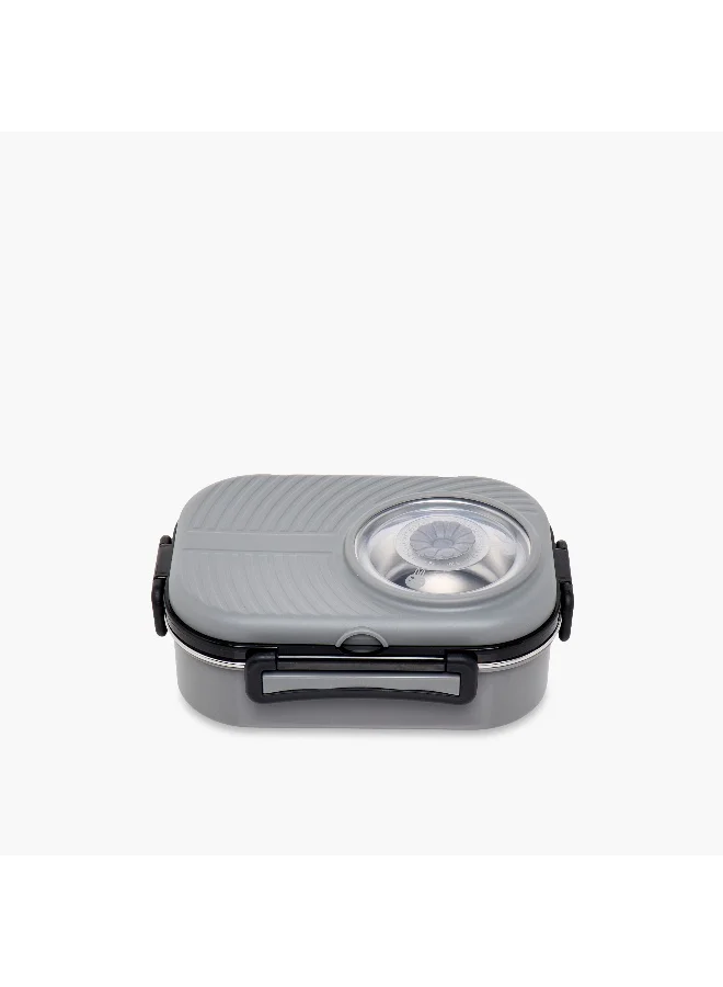 Lifestyle Lunch Box-Solid-2 Cmprt-1000Ml-With Cutlery (Pp+Stainless Steel+Silicone) Grey \ 23X16.5X8.6