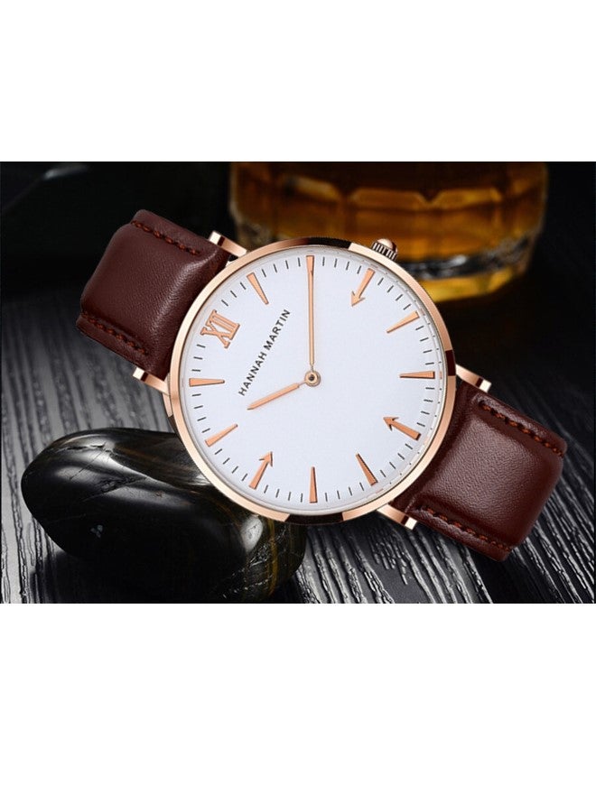 Hannah Martin Classic Leather Strap Quartz Waterproof Analog Wrist Watch Brown Gold - Image 3