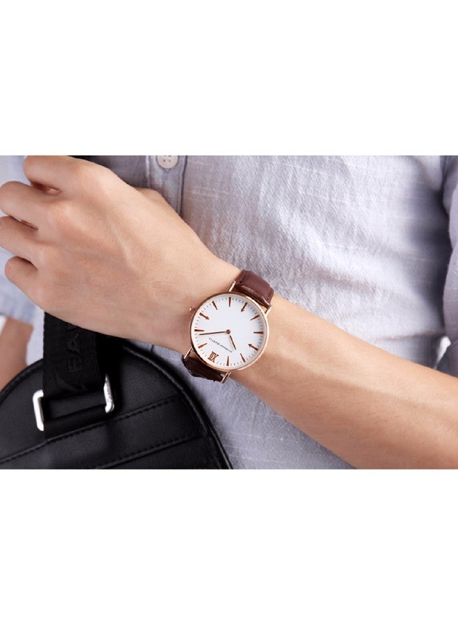 Hannah Martin Classic Leather Strap Quartz Waterproof Analog Wrist Watch Brown Gold - Image 2