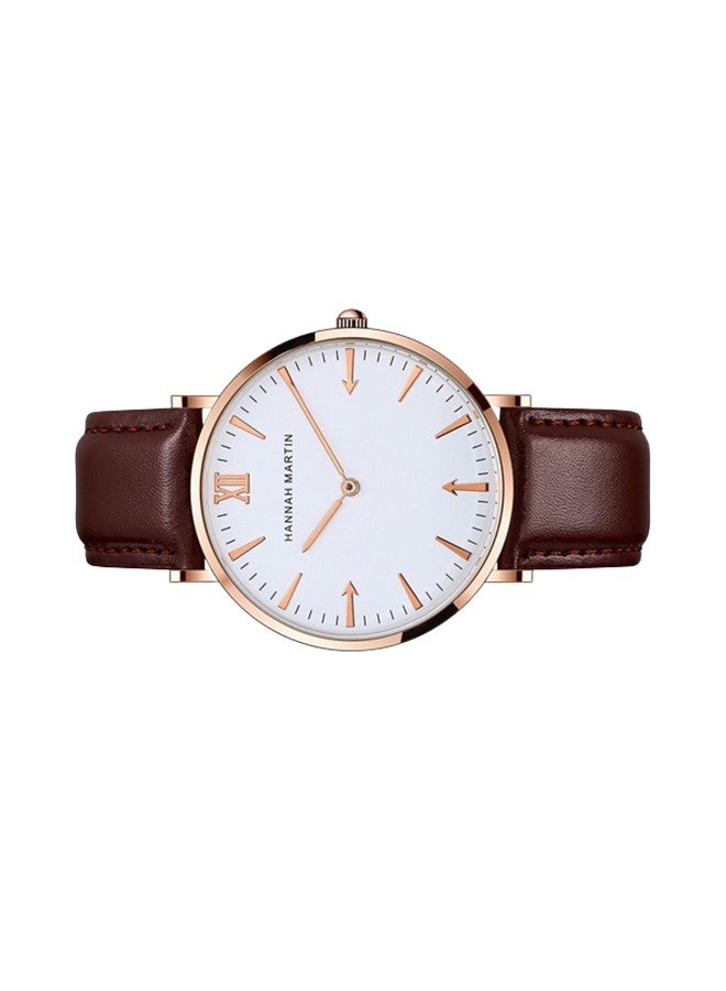 Hannah Martin Classic Leather Strap Quartz Waterproof Analog Wrist Watch Brown Gold - Image 4