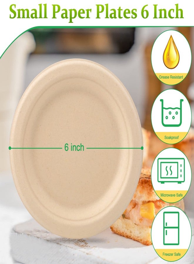 Greconv 300 Pack Small Compostable Paper Plates, 6 inch, Dessert, Brown - Image 2