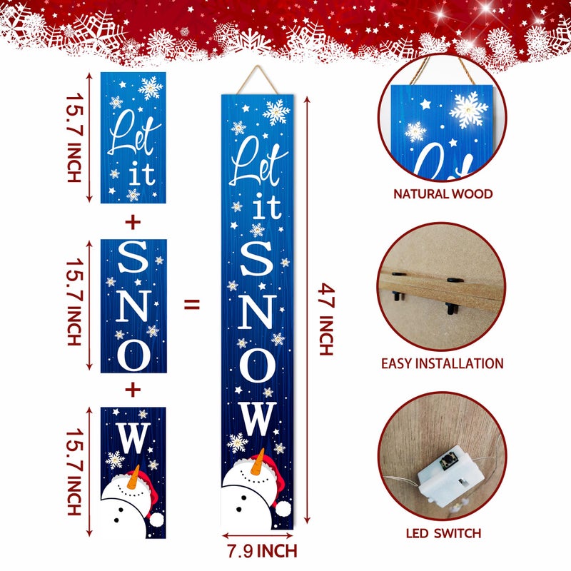 ARTDMT Lighted Wooden Welcome Porch Sign, 47.2"H Let It Snow Merry Christmas Winter Holiday Porch Board Sign for Front Door Farmhouse Outdoor Indoor Welcome Sign Wall Decor - Image 5
