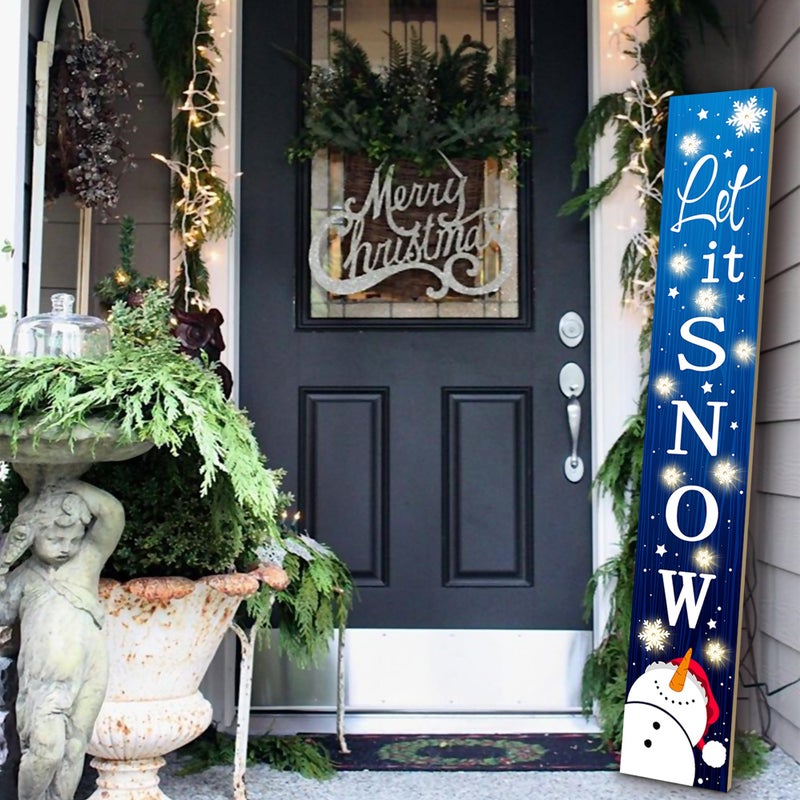 ARTDMT Lighted Wooden Welcome Porch Sign, 47.2"H Let It Snow Merry Christmas Winter Holiday Porch Board Sign for Front Door Farmhouse Outdoor Indoor Welcome Sign Wall Decor - Image 4