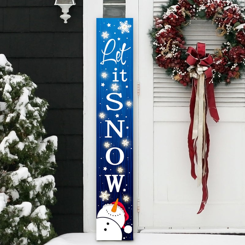 ARTDMT Lighted Wooden Welcome Porch Sign, 47.2"H Let It Snow Merry Christmas Winter Holiday Porch Board Sign for Front Door Farmhouse Outdoor Indoor Welcome Sign Wall Decor - Image 2