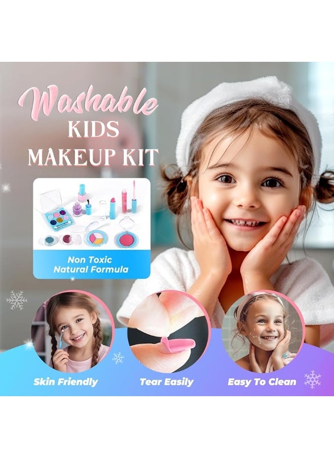 INNOCHEER - INNOCHEER Kids Makeup Kit for Girl Toys, Frozen Makeup Set for Girls, Real Washable Makeup Kit for Girls, Birthday Christmas Princess Gifts for Girls Kids Toddlers Age 3 4 5 6 7 8 9 10 11 12 Year Old - Image 1