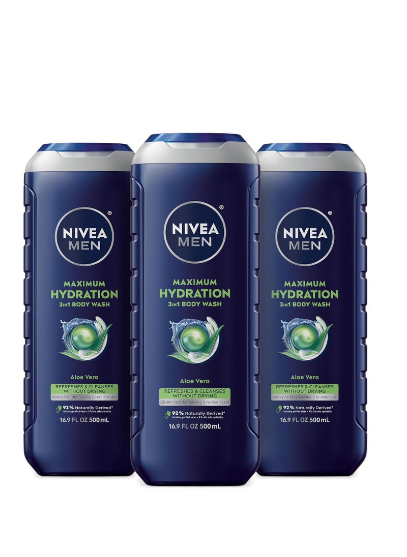 NIVEA MEN NIVEA MEN Maximum Hydration Body Wash with Aloe Vera, Long-Lasting Hydrating Body Wash for Men, 3 Pack of 16.9 Fl Oz Bottles  - Image 1