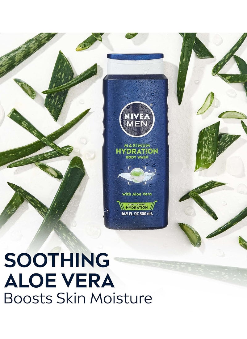 NIVEA MEN NIVEA MEN Maximum Hydration Body Wash with Aloe Vera, Long-Lasting Hydrating Body Wash for Men, 3 Pack of 16.9 Fl Oz Bottles  - Image 4