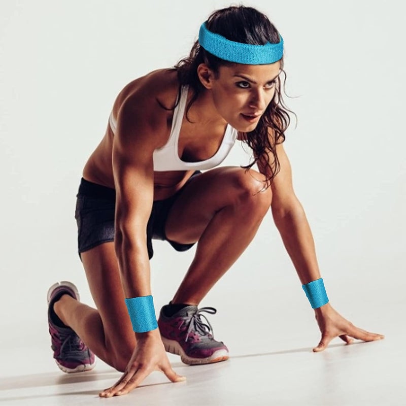 Aster 6pcs Headband Wristband Set, Including 2pcs Sports Headband and 4pcs Wristband Sports Band Colorful Striped Sweatband for Men and Women Basketball Soccer Yoga Badminton Tennis Volleyball Golf - Image 2