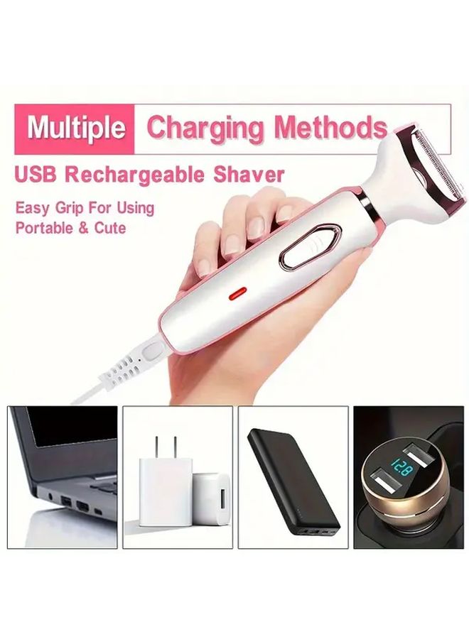 Upgraded White Pink 4 In 1 Women Electric Hair Remover Epilator Bikini Trimmer USB Charging Portable Easy Clean - Image 3