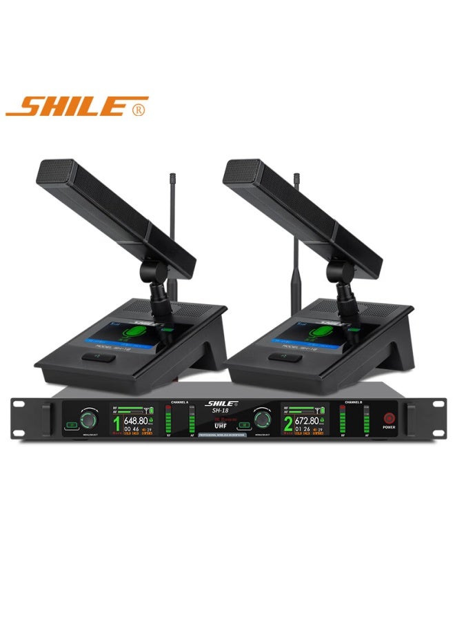 Shile Dual Wireless Conference Microphone Desktop Short Rod Square Tube Mic Podium Anti-interference Auto Frequency Matching Anti-howling 18 With Rod - Image 1