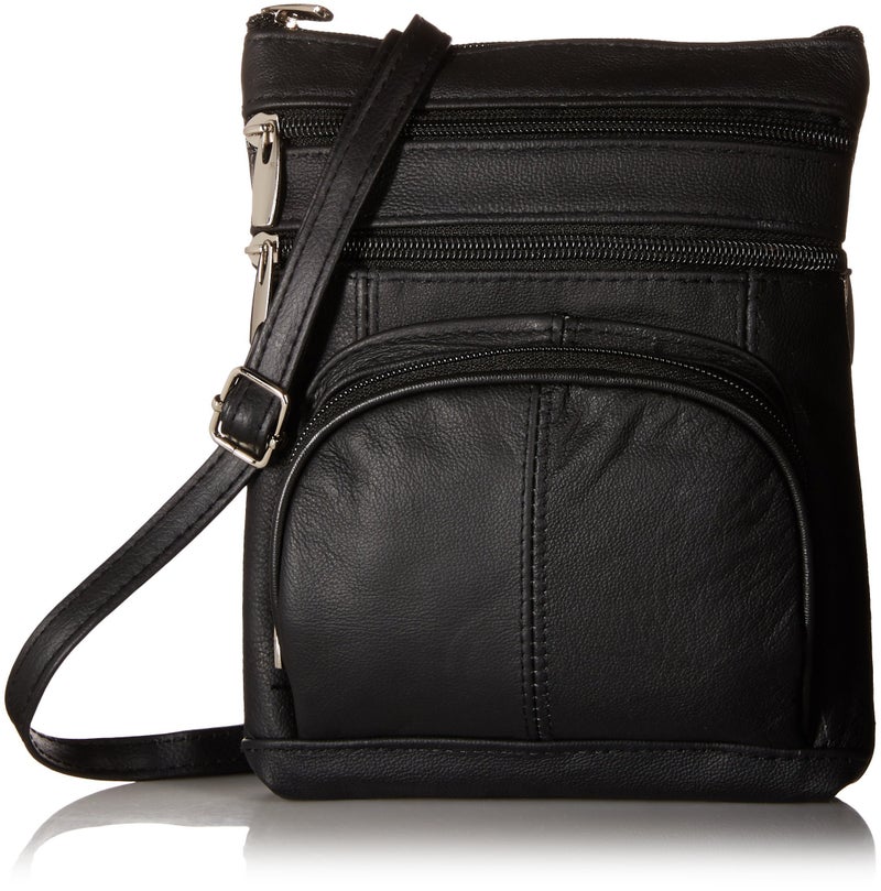 Roma Leathers Genuine Cross Body Purse Bag, Multi-Pocket, Black - Image 1