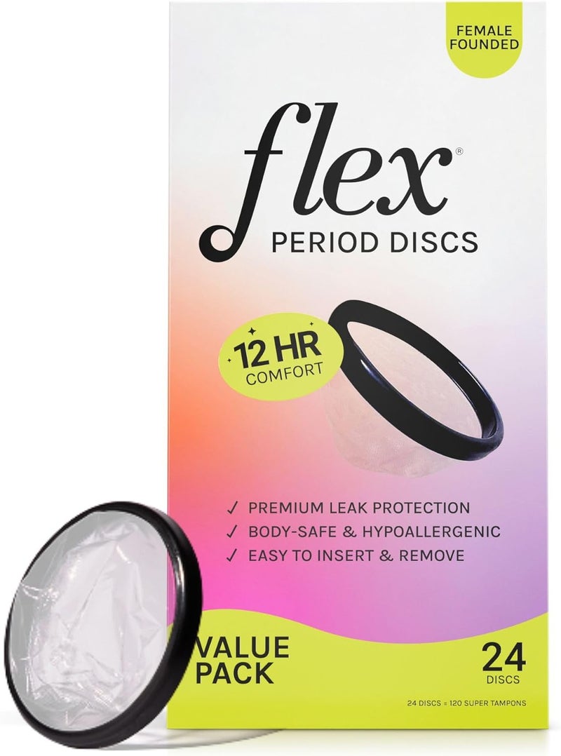FLEX Menstrual Discs | Disposable Period Discs | Reduce Cramps & Dryness | Beginner-Friendly Tampon Alternative | Capacity of 5 Super Tampons (24 Count) - Image 1