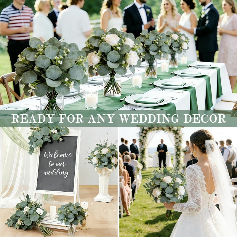 Grandeal 40 Pcs Faux Eucalyptus Leaves Stems Bulk Silver Dollar White Seed Artificial Greenery Stems Fake Sprays Branches for Wedding Table Centerpiece Bouquet Garland Floral Arrangement Home Decor - Image 4