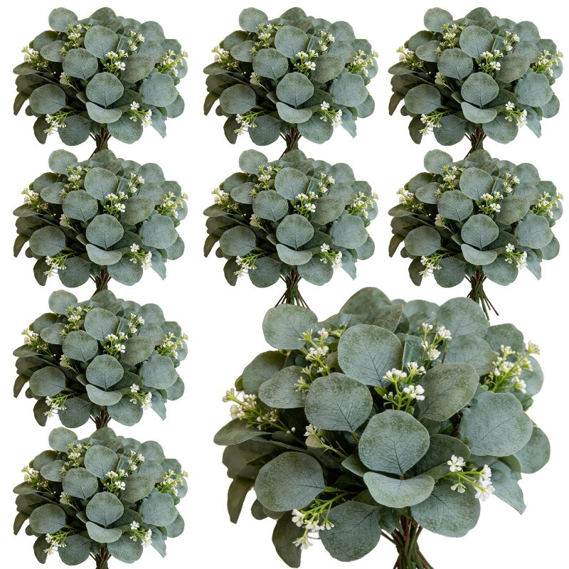 Grandeal 40 Pcs Faux Eucalyptus Leaves Stems Bulk Silver Dollar White Seed Artificial Greenery Stems Fake Sprays Branches for Wedding Table Centerpiece Bouquet Garland Floral Arrangement Home Decor - Image 1