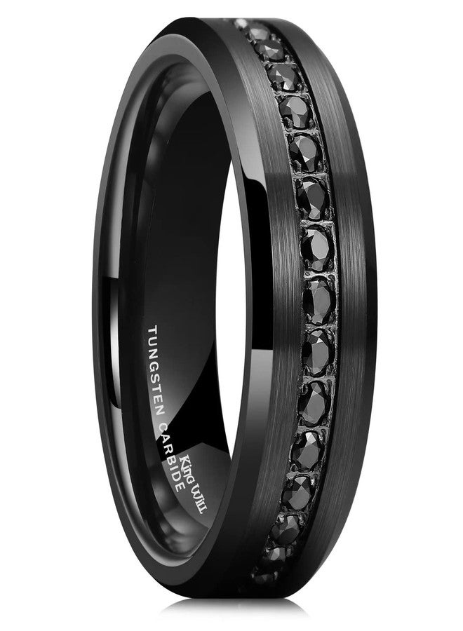 King Will Mens 8mm Black Men Women Tungsten Carbied Rings Wedding Bands Cubic Zirconia Eternity Ring CZ Inlaid Black 8.5 - Image 1