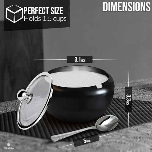 Tulvera Sugar Bowl with Lid and Spoon | 12oz Sugar Container for Coffee Bar | Stainless Steel Holder Jar for Salt, Tea, Candy, Sugar Cube, Brown Sugar, Ghee | Kitchen Countertop Storage Accessories | 350ml - Image 3