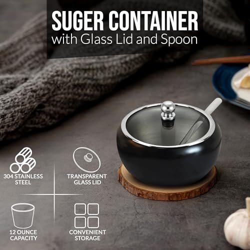 Tulvera Sugar Bowl with Lid and Spoon | 12oz Sugar Container for Coffee Bar | Stainless Steel Holder Jar for Salt, Tea, Candy, Sugar Cube, Brown Sugar, Ghee | Kitchen Countertop Storage Accessories | 350ml - Image 4