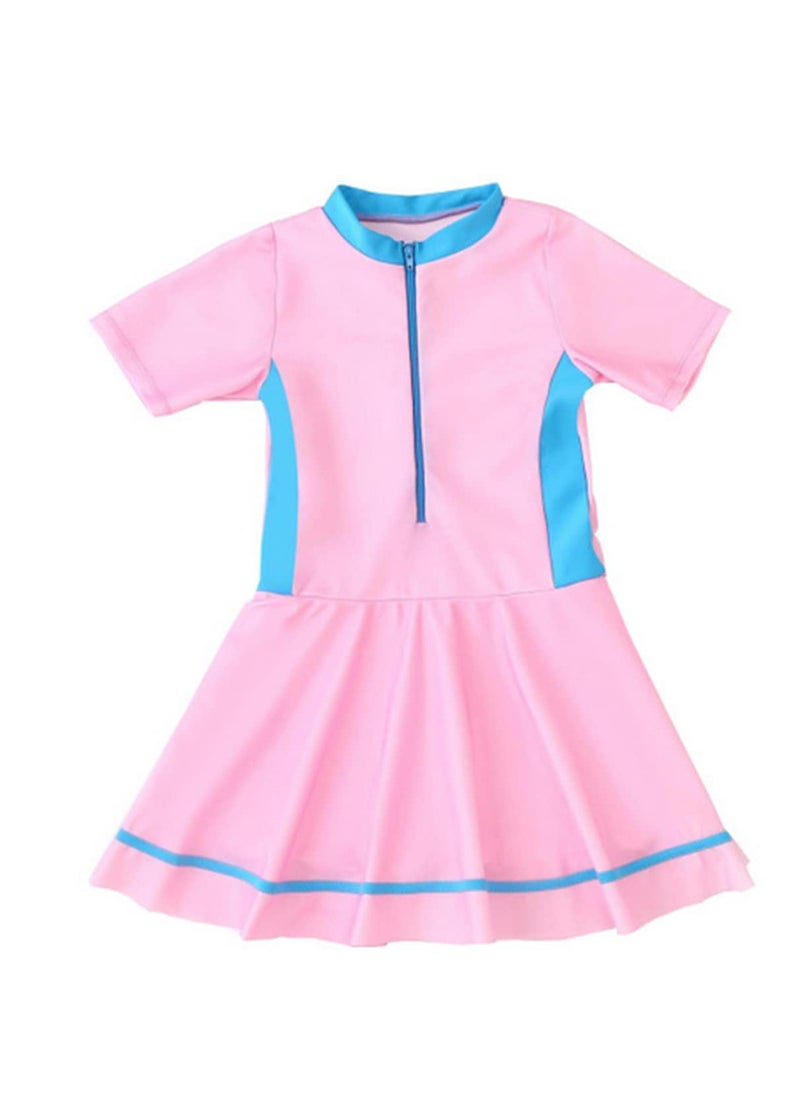 Generic Girls Swimwear Set A-Line Skirt Zipper Design Soft Fabric Comfortable Breathable Swimsuit Contrast Color Stitching Kids Bathing Suit 2XL (115-125cm)  - Image 2