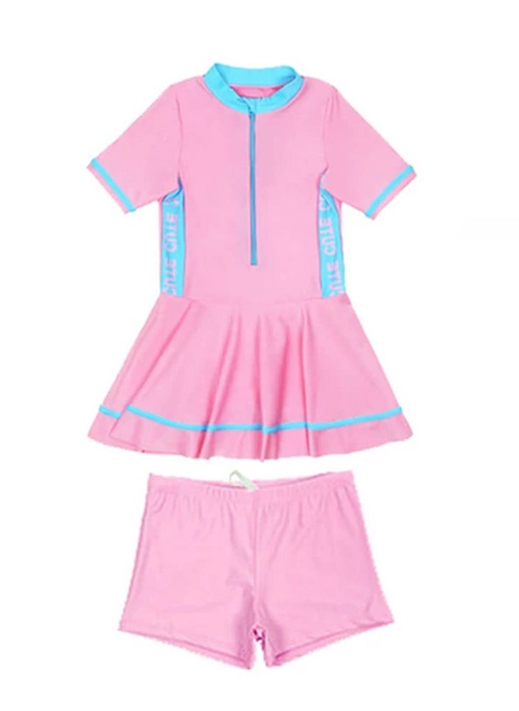 Generic Girls Swimwear Set A-Line Skirt Zipper Design Soft Fabric Comfortable Breathable Swimsuit Contrast Color Stitching Kids Bathing Suit 2XL (115-125cm)  - Image 3