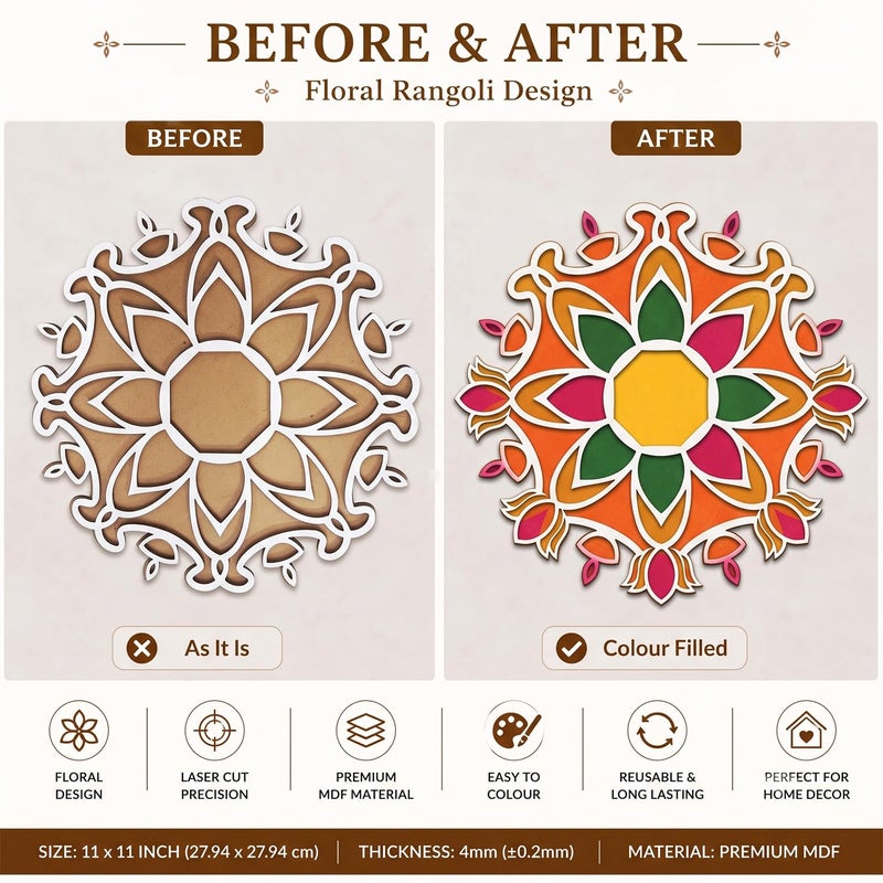 Ascension Portable Rangoli (11 inches) Stencil for Decor DIY Craft Reusable Templates for Floor Table Just Fill with Rangoli Atta or Grains for Navratri Pongal Pooja Mandir Rangoli Mats for Decoration (Design 4) - Image 5
