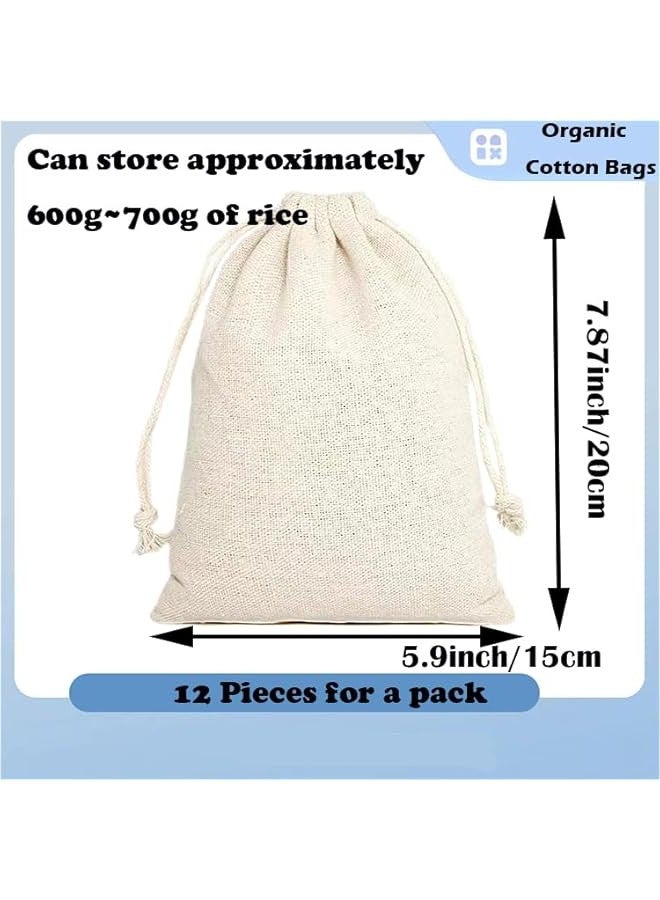 بيوينتي اكياس تخزين من القطن العضوي قابلة لاعادة الاستخدام من يفتت مقاس L 15×20 سم متعددة الاغراض من 12 قطعة - اكياس قماشية قطنية عالية الجودة قابلة لاعادة الاستخدام - اكياس تخزين الطعام - شنطة هدايا وهدايا - Image 2
