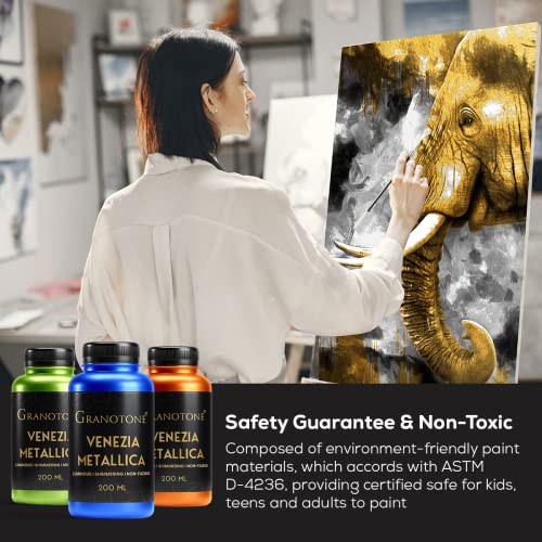 GRANOTONE Venezia Acrylic Paint Gold Metallic 6.76 Fl Oz DIY Craft 24 Carat Gold Water Based Non Toxic Shimmering Effect Pro Artists Hobby Painters and Kids - Image 4
