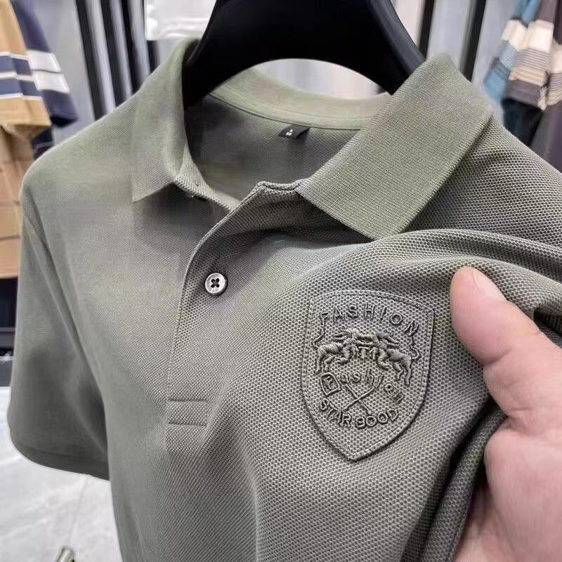 Summer Short-sleeved Mens Polo Shirt Mens Foreign Trade High-end T-shirt Loose Casual All-match Embroidered Lapel T-shirt Top Brown [A05KC]]  - Image 2