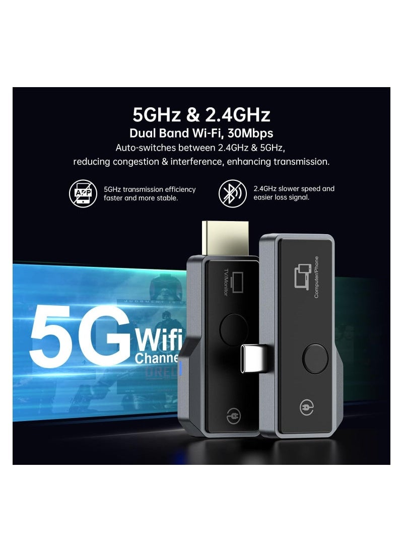 Generic - HDMI Transmitter and Receiver, Support Type-C 3.1(with DP Protocol) Phone/Tablet/Laptop, Plug & Play, Portable Wireless HDMI Extender Kit for Streaming Video/Audio to HDTV/Projector/Monitor - Image 1