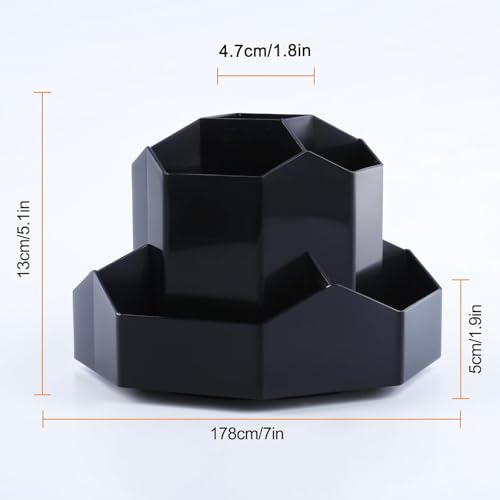 GROFFY Pencil Pen Holder for Desk,9 Slots 360 Degree Rotating Desk Organizers,Desktop Storage Stationery Supplies Organizer, Cute Pencil Cup Pot For Office, School, Home (BLACK) - Image 2
