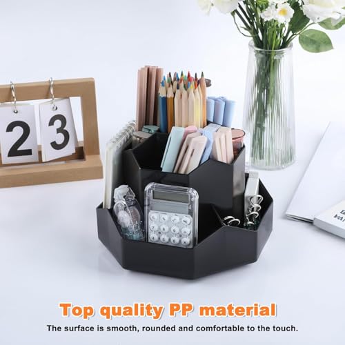GROFFY Pencil Pen Holder for Desk,9 Slots 360 Degree Rotating Desk Organizers,Desktop Storage Stationery Supplies Organizer, Cute Pencil Cup Pot For Office, School, Home (BLACK) - Image 4